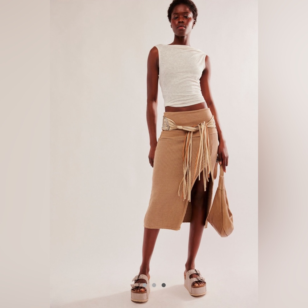 NWT Free People One Pari Midi Skirt- Moonrock